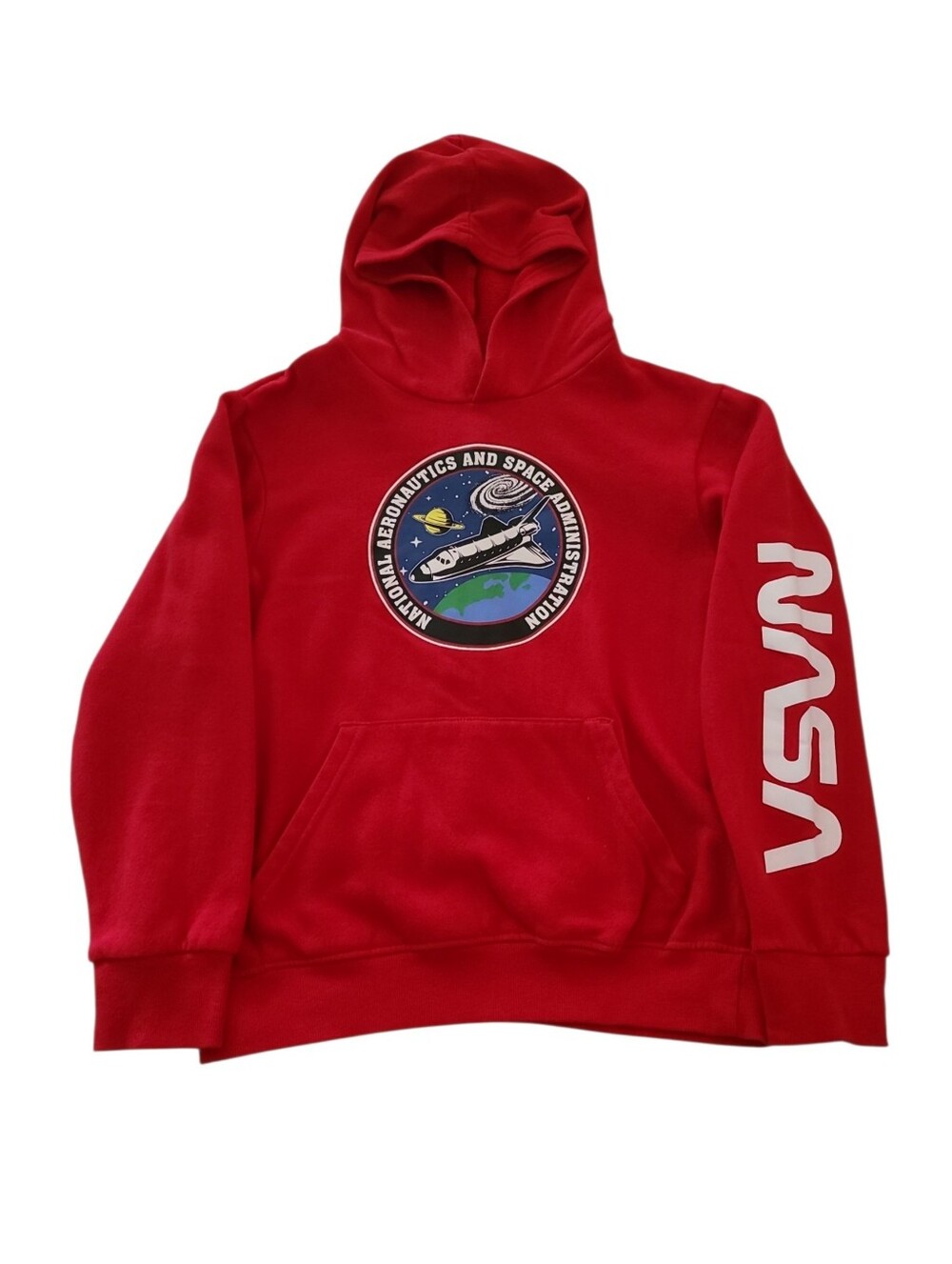 NASA Space Kids Red Hooded Sweatshirt Hoodie w Shuttle Sz M EUC